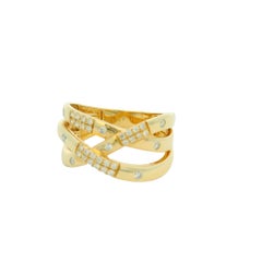 14K Yellow Gold Natural 0.25 Carat Round Brilliant Diamond Crossover Wide Ring