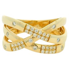 14K Yellow Gold Natural 0.25 Carat Round Brilliant Diamond Crossover Wide Ring