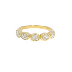 14K Yellow Gold Natural 1.00 Carat Oval Cut Diamond 5 Stone Bezel Set Ring