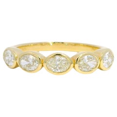 14K Yellow Gold Natural 1.00 Carat Oval Cut Diamond 5 Stone Bezel Set Ring
