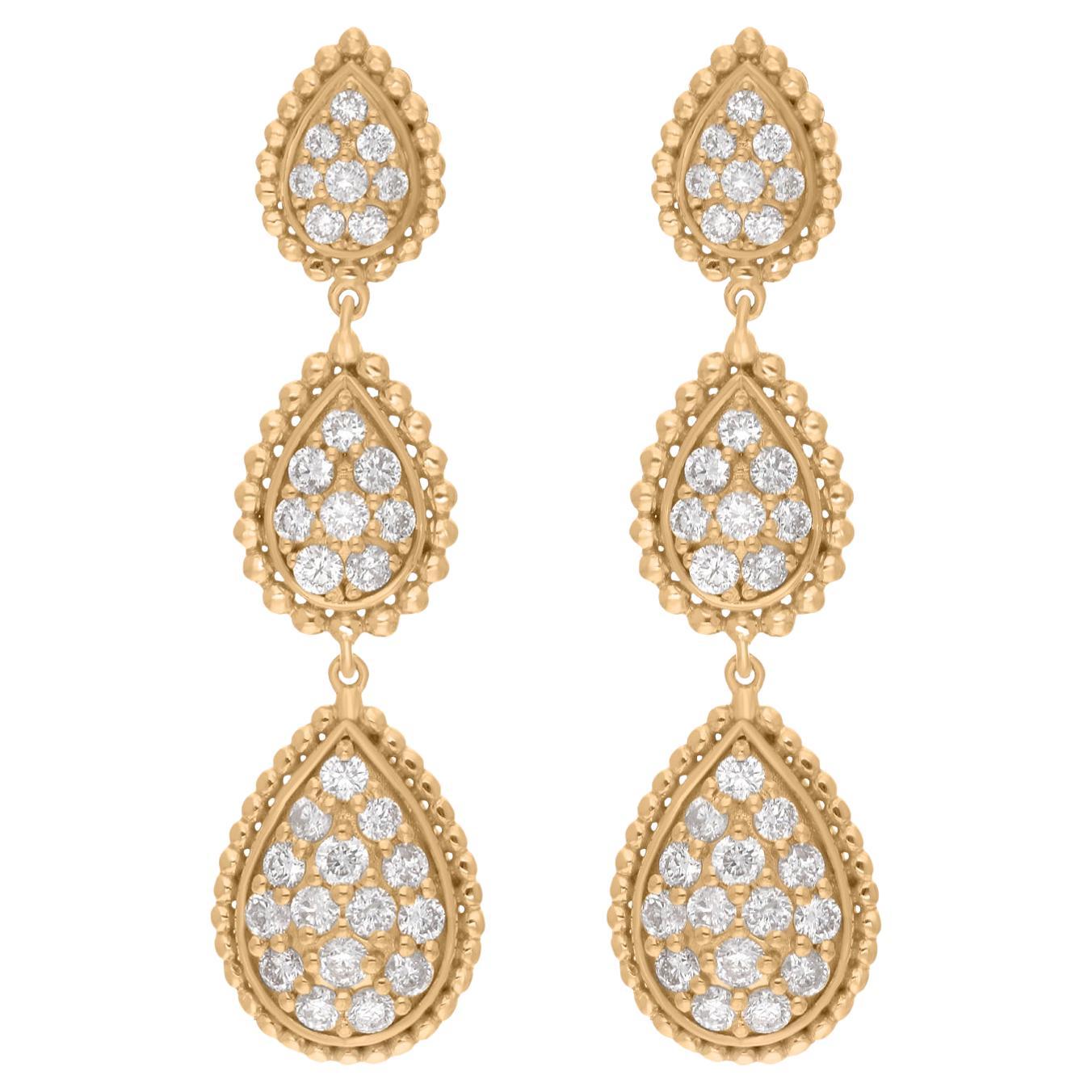 14k Yellow Gold Natural 1.75ct SI/H Diamond Drop Earrings