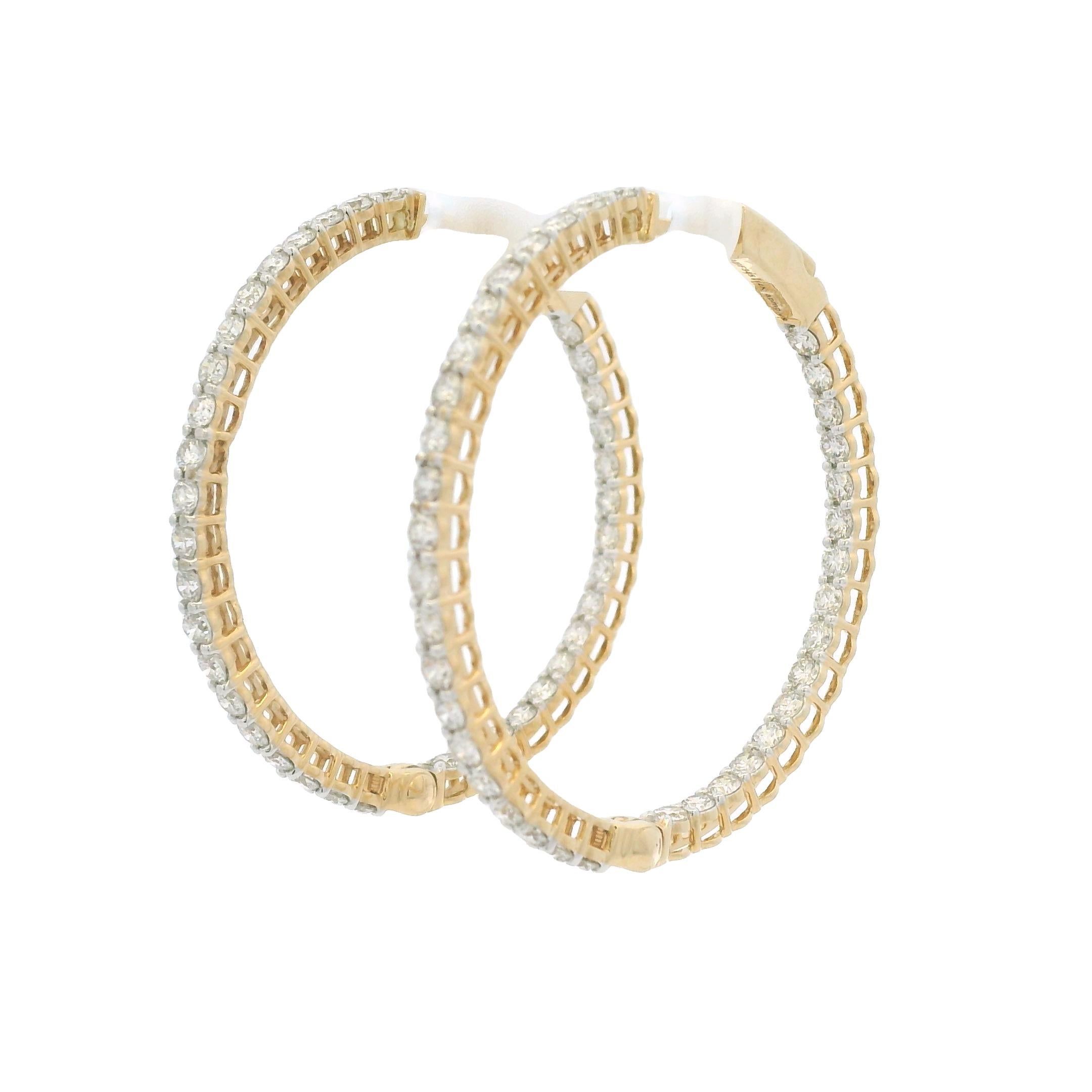 Boucles d'oreilles en or jaune 14k avec diamant naturel de 2,35 carats et de l'intérieur vers l'extérieur Excellent état - En vente à Boca Raton, FL