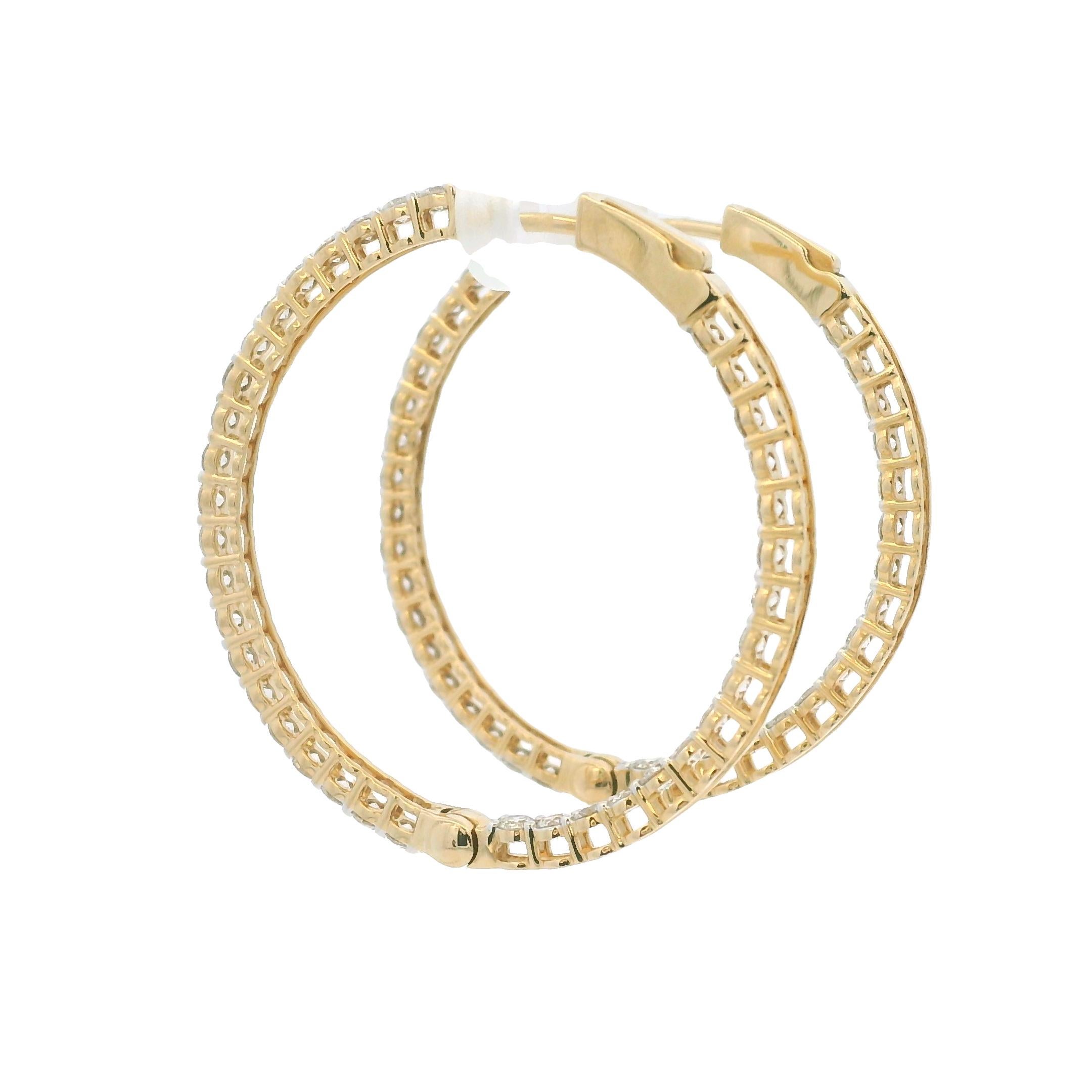 Boucles d'oreilles en or jaune 14k avec diamant naturel de 2,35 carats et de l'intérieur vers l'extérieur Pour femmes en vente