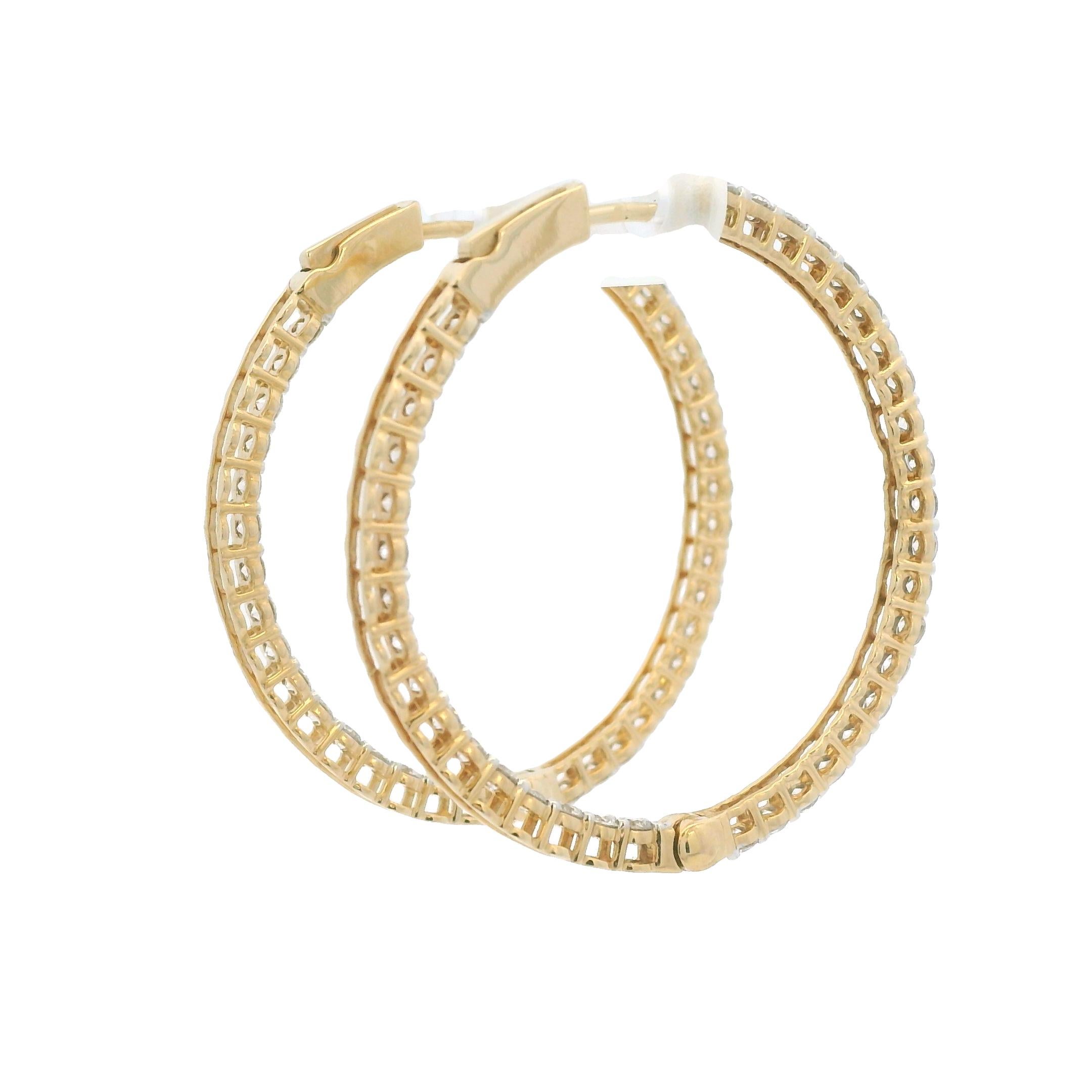 Boucles d'oreilles en or jaune 14k avec diamant naturel de 2,35 carats et de l'intérieur vers l'extérieur en vente 2