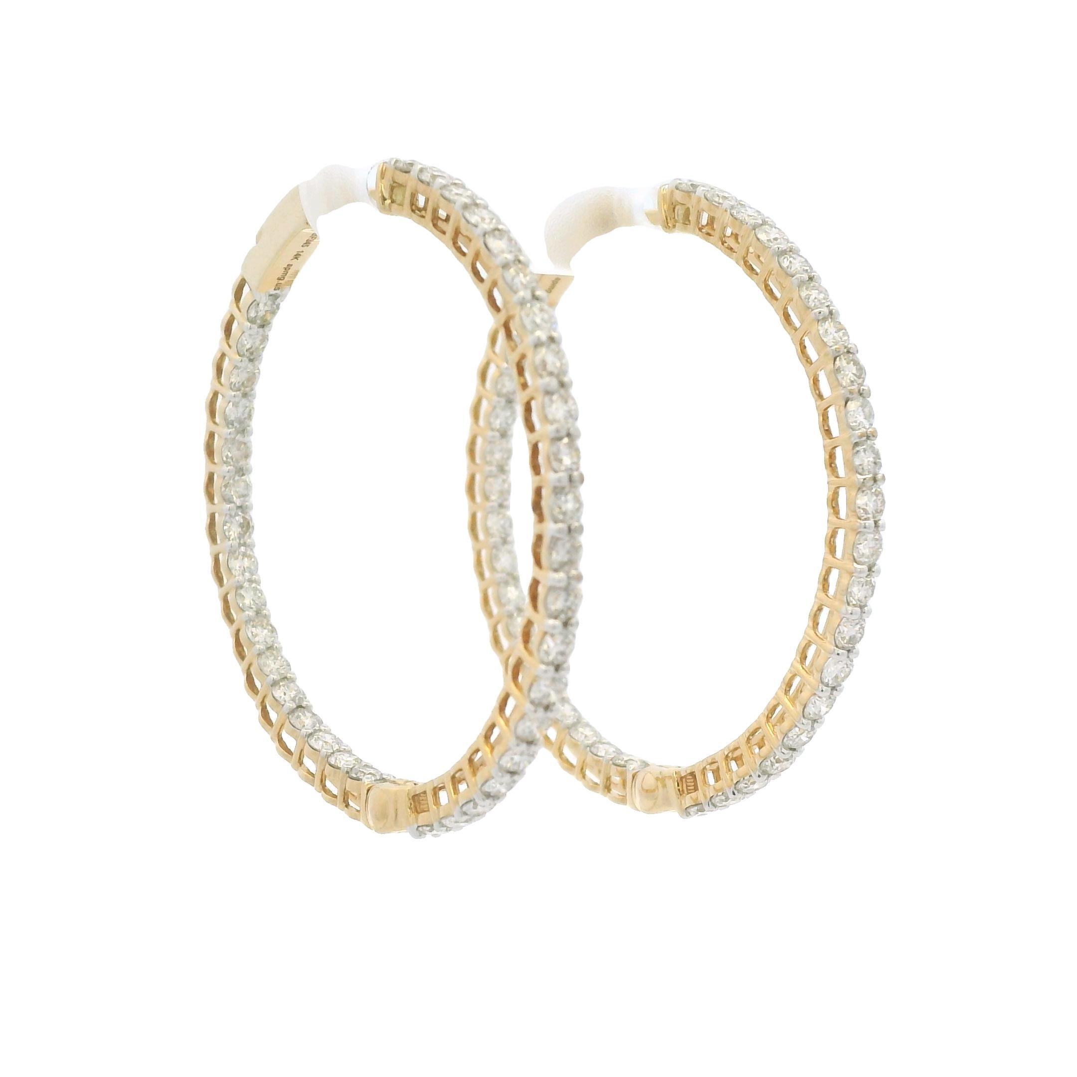 Boucles d'oreilles en or jaune 14k avec diamant naturel de 2,35 carats et de l'intérieur vers l'extérieur en vente 3