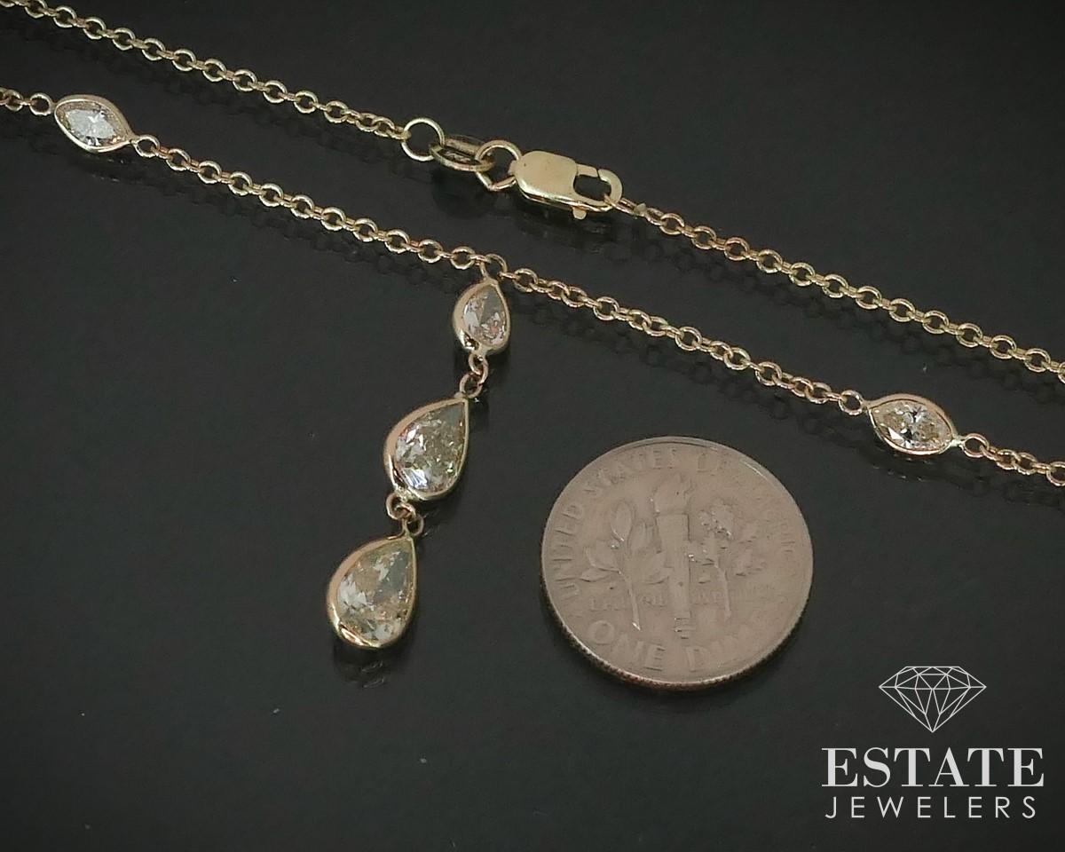 14k Yellow Gold Natural 3.22ctw Diamond Lariat Drop Necklace 4g 18
