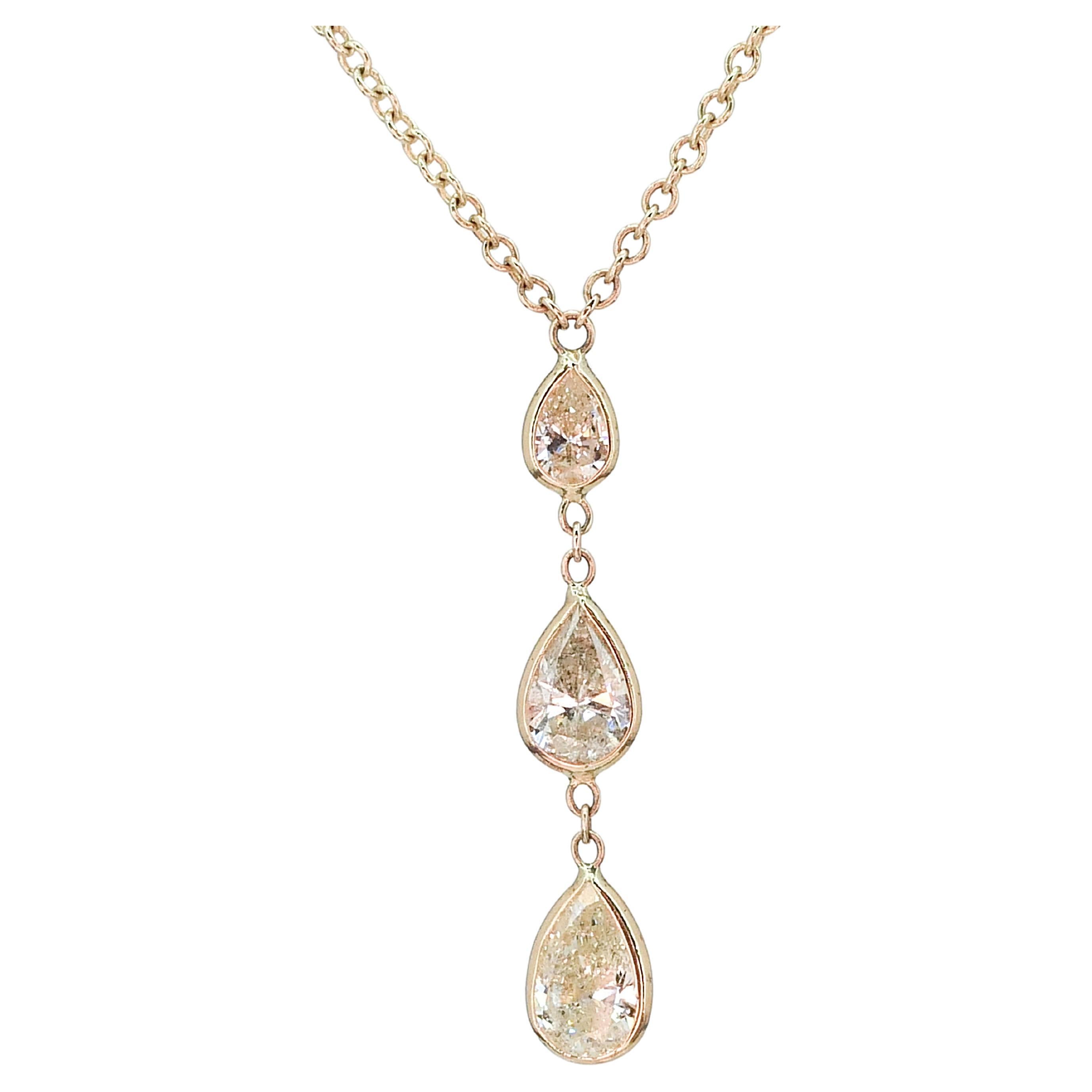 14k Yellow Gold Natural 3.22ctw Diamond Lariat Drop Necklace 4g 18"L i15381