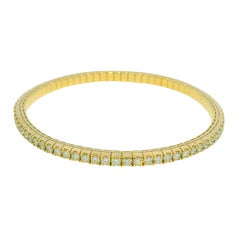 14k Yellow Gold Natural 3.32 Carat Diamond Flexible Bangle Bracelet In Stock
