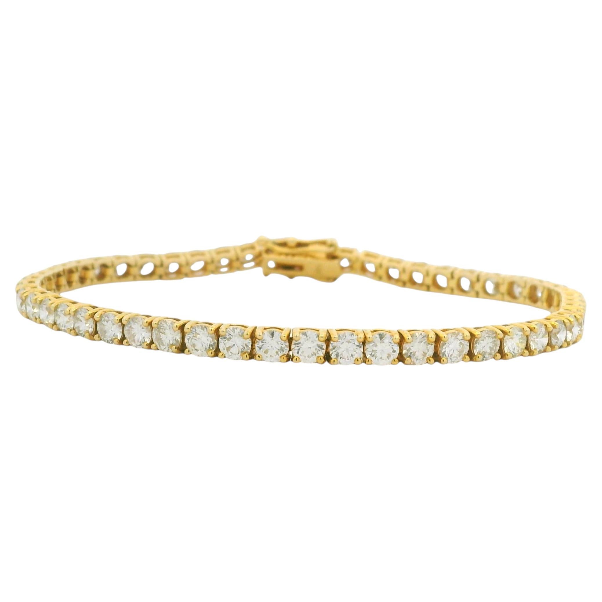 14k Yellow Gold Natural 6.36 Carat Round Brilliant Cut Diamond Tennis Bracelet For Sale