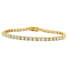 14k Yellow Gold Natural 6.36 Carat Round Brilliant Cut Diamond Tennis Bracelet