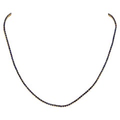 14K Yellow Gold Natural 7.45 Ct Blue Sapphire Tennis Necklace For Gift
