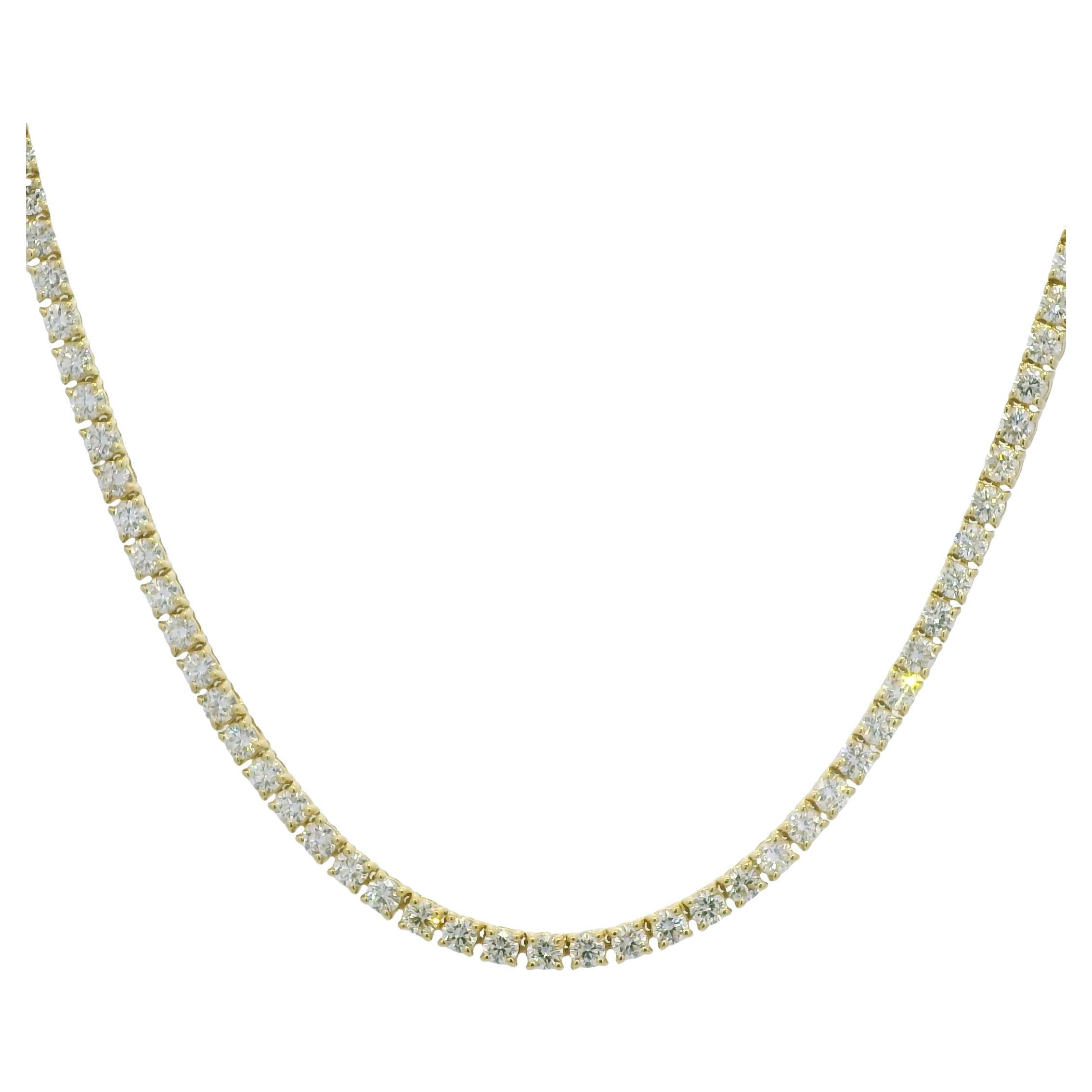 Collana Tennis con diamanti rotondi in oro giallo 14K Nature da 8,60 carati In stock in vendita