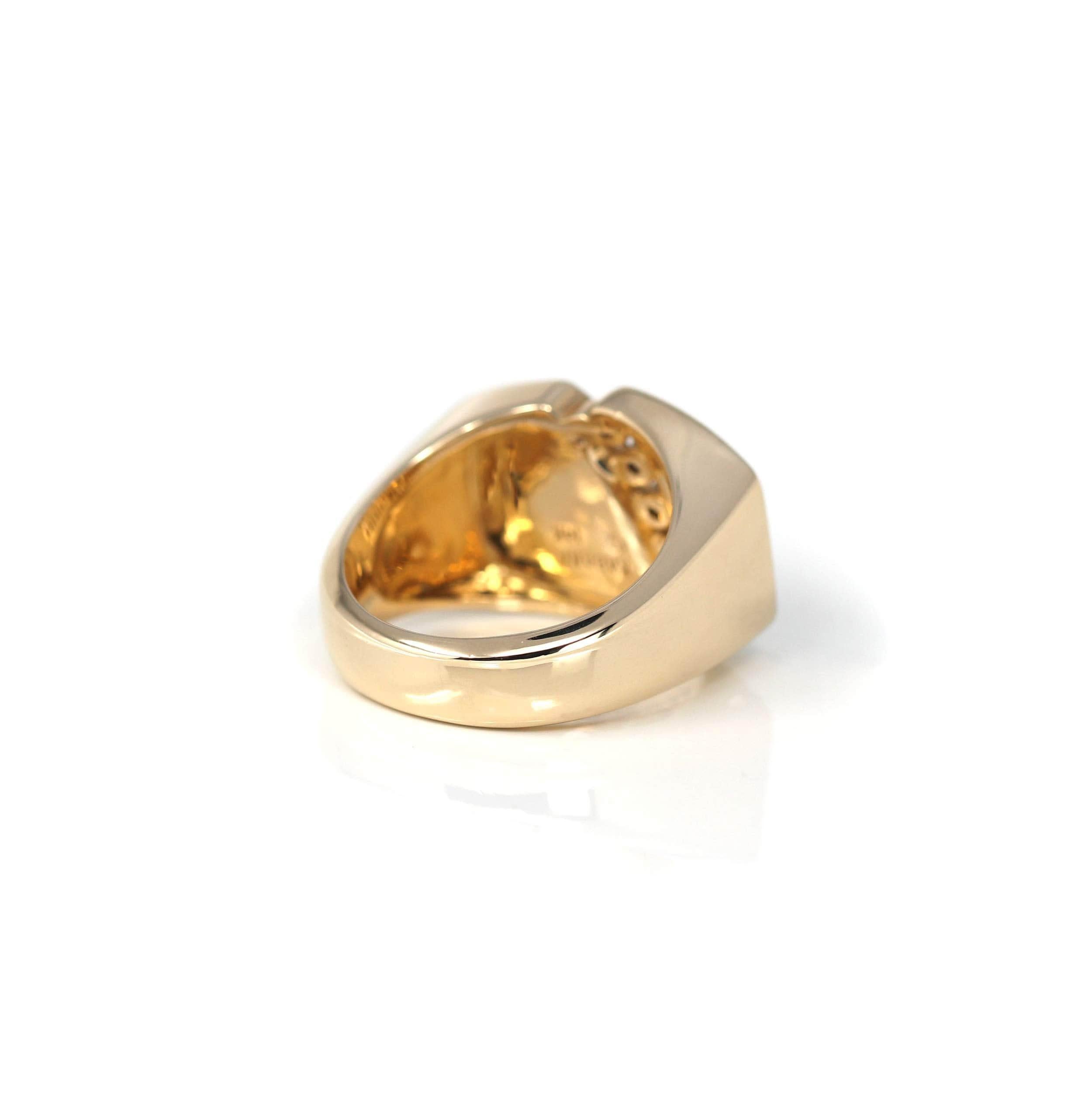 Round Cut 14k Yellow Gold Natural AAA Australian Opal Men's Ring with Diamonds