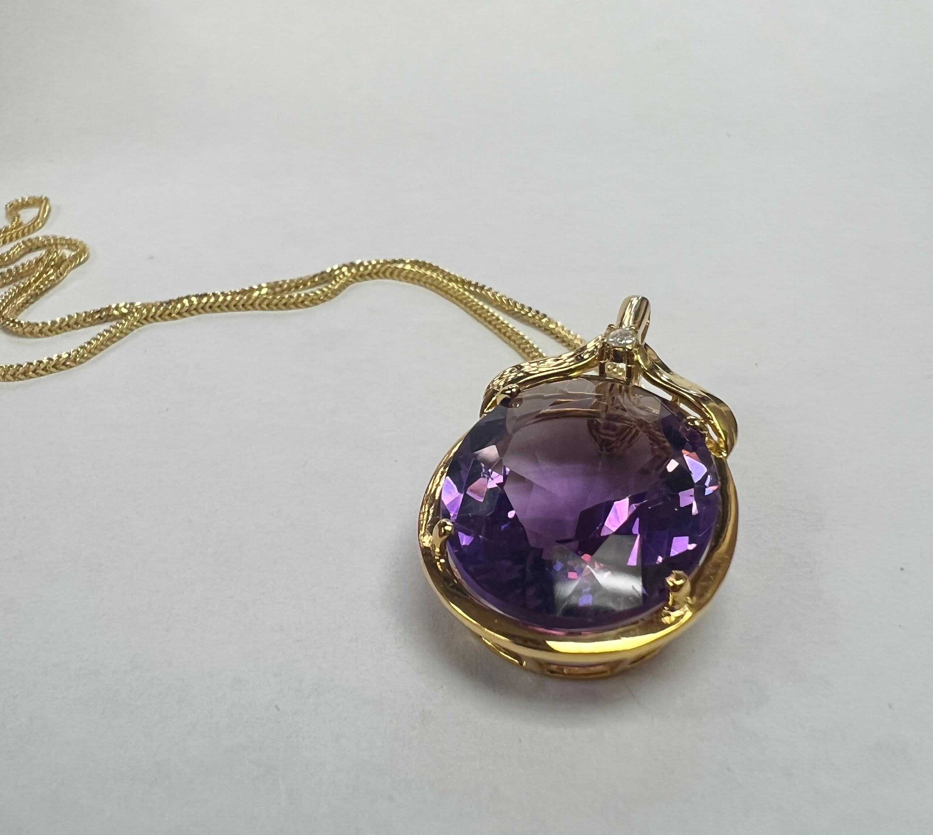 Oval Cut 14k Yellow Gold Natural Amethyst Pendant