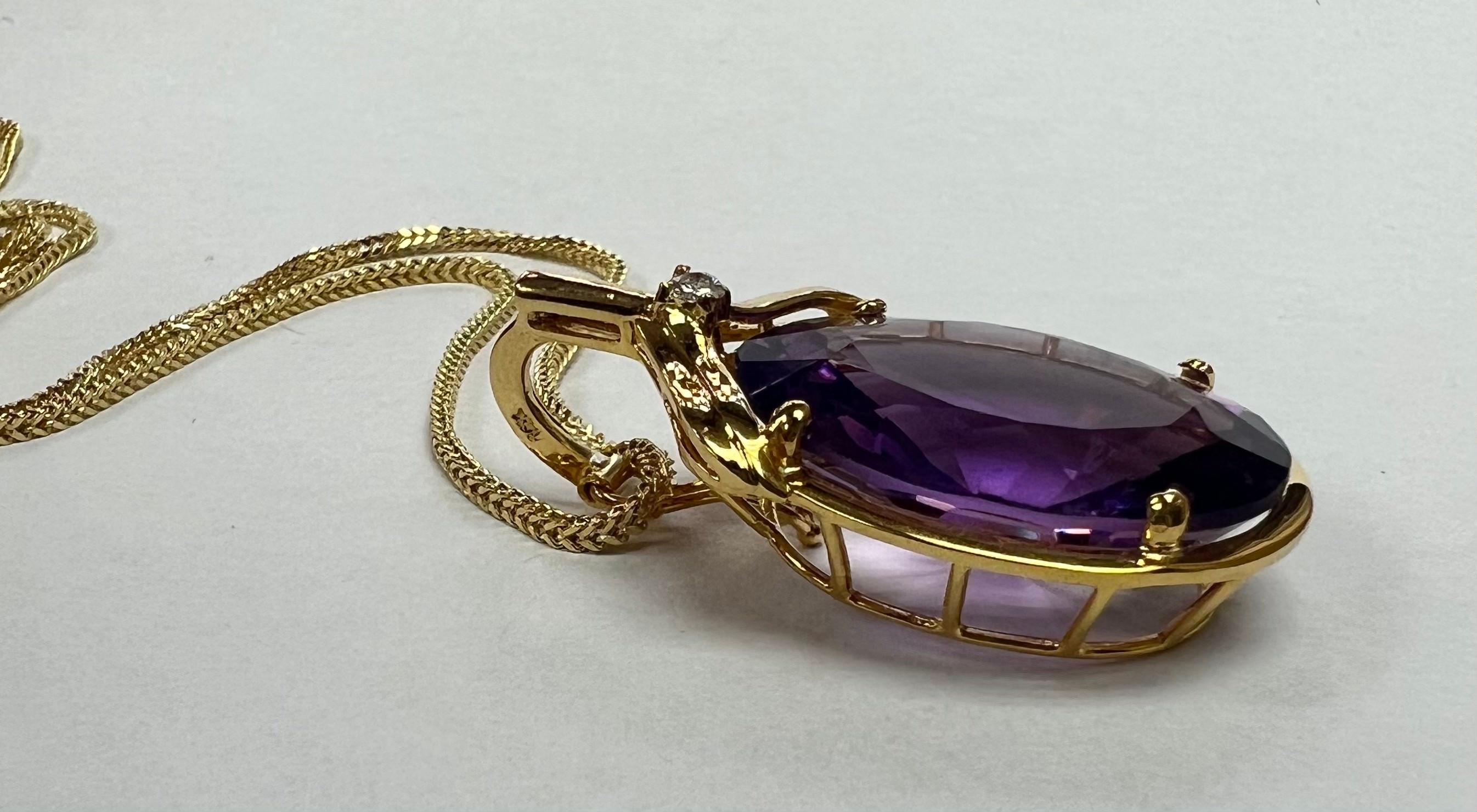 14k Yellow Gold Natural Amethyst Pendant In New Condition In Los Angeles, CA