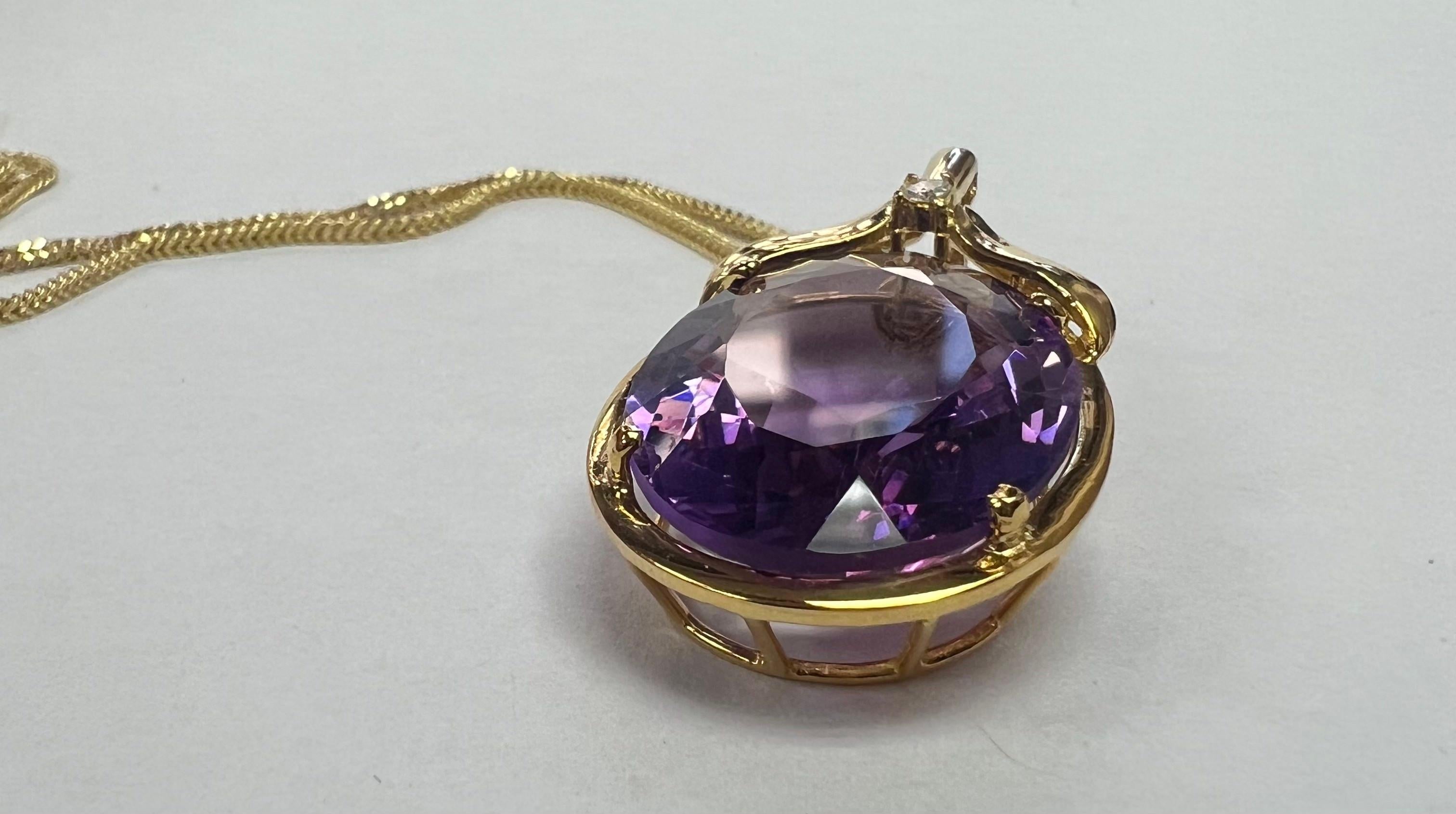 14k Yellow Gold Natural Amethyst Pendant 2