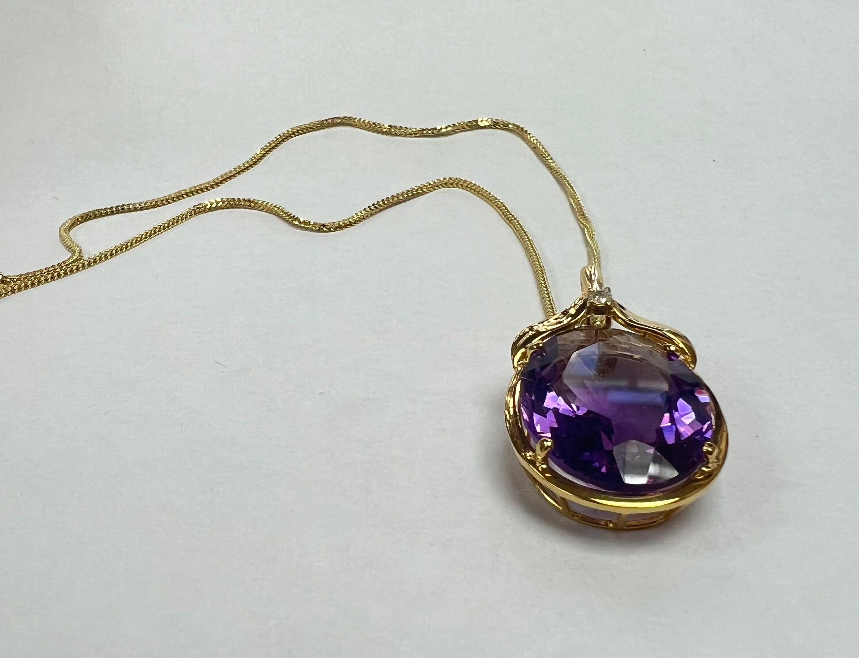 14k Yellow Gold Natural Amethyst Pendant 3