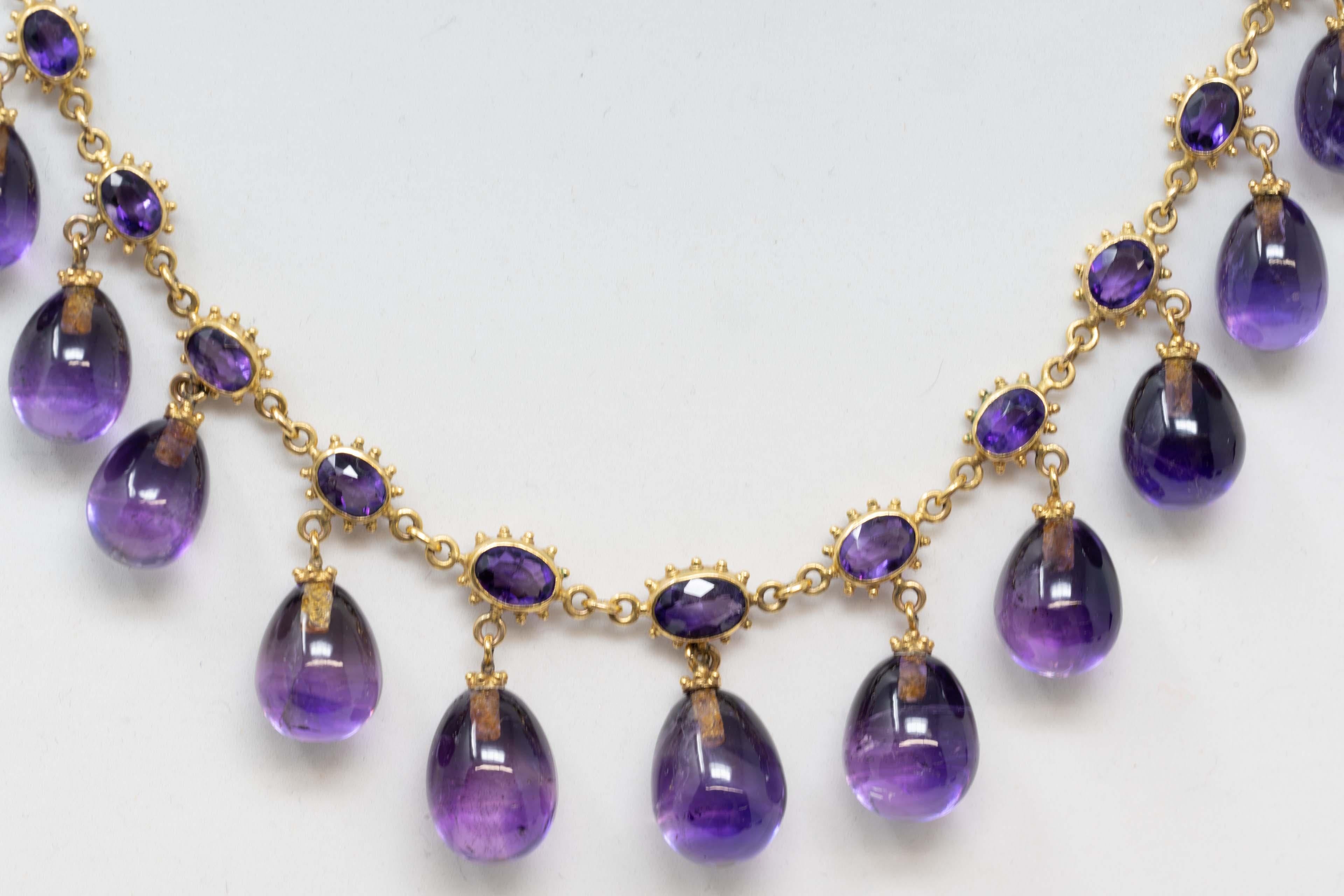 Oval Cut 14k Yellow Gold & Natural Amethyst Stone Necklace & Earrings For Sale