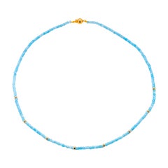 Collier ras-du-cou en or jaune 14 carats avec perles d'aigue-marine naturelle de 3 mm — 16"