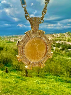 14k gold frame, center gold coin