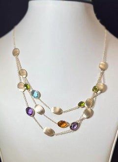 14K Yellow Gold Natural Assorted Semi Precious Gemstone Chain Necklace