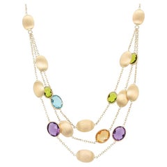 14K Yellow Gold Natural Assorted Semi Precious Gemstone Chain Necklace