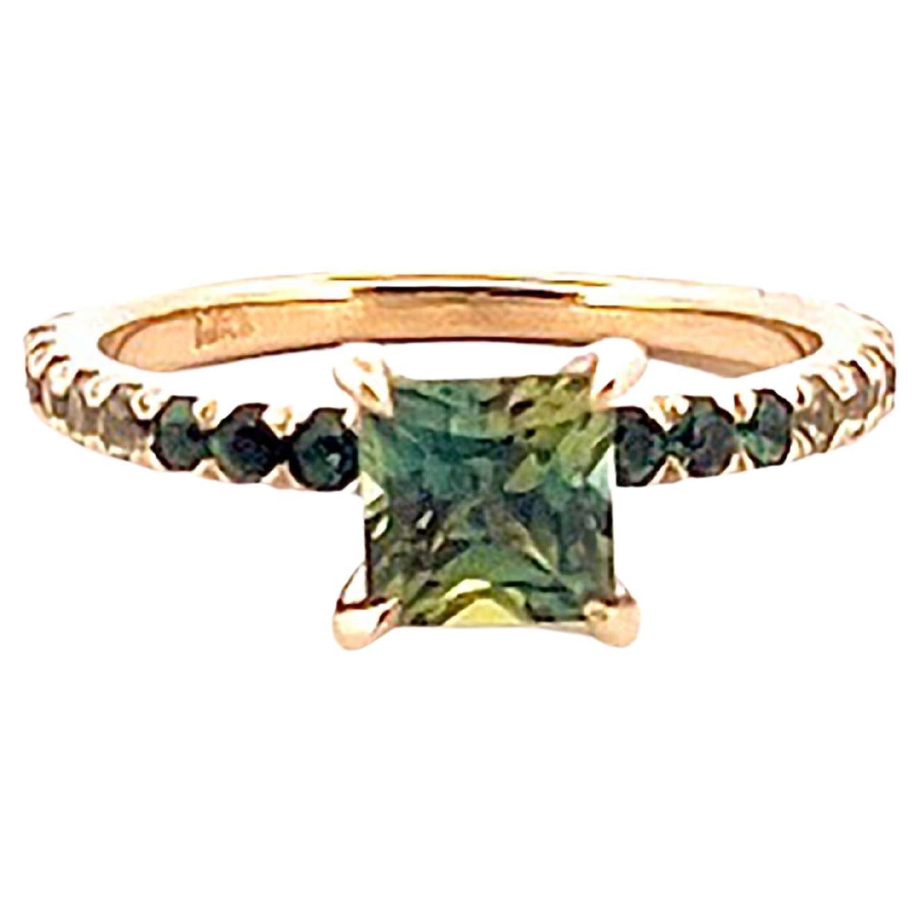 14k Yellow Gold Natural Australian Parti Green Sapphire Engagement Ring Set For Sale