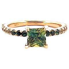Used 14k Yellow Gold Natural Australian Parti Green Sapphire Engagement Ring Set