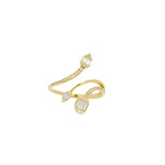 14k Yellow Gold Natural Baguette & Round Diamond Open Crossover Ring In Stock