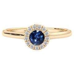 Used 14k Yellow Gold Natural Blue Sapphire Diamond Pavé Halo Engagement Ring