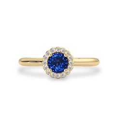 14k Yellow Gold Natural Blue Sapphire Diamond Twist Halo Engagement Ring