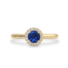 Used 14k Yellow Gold Natural Blue Sapphire Diamond Twist Halo Engagement Ring