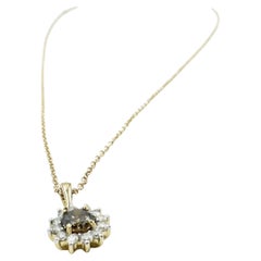 Pendentif en or jaune 14k avec grappe de diamants blancs et champagne naturels 0.33TCW
