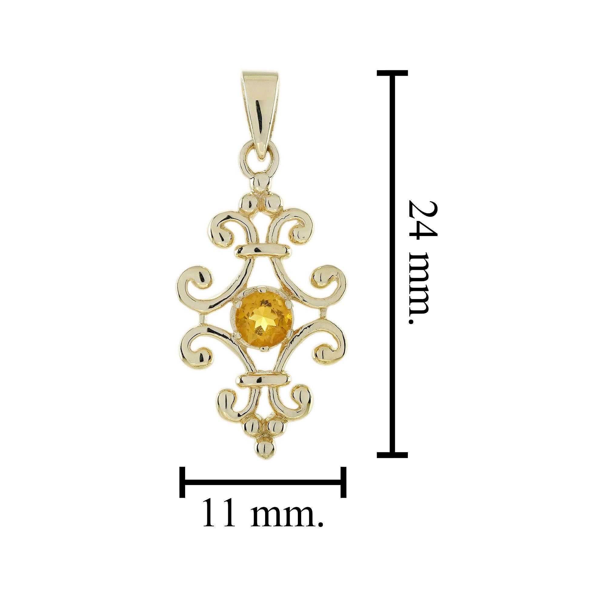 14K Yellow Gold Natural Citrine Vintage Style Floral Pendant In New Condition For Sale In Bangkok, TH