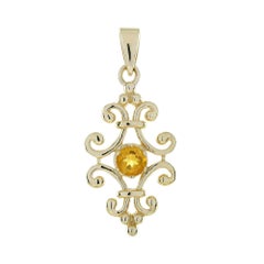 14K Yellow Gold Natural Citrine Vintage Style Floral Pendant
