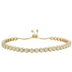 14k Yellow Gold Natural Diamond Adjustable Toggle Tennis Bracelet En Stock