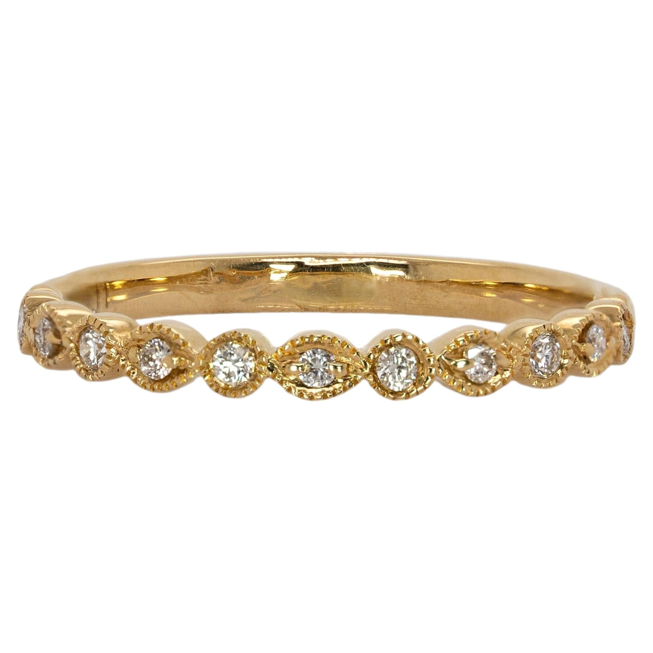 14K Yellow Gold Natural Diamond Band with MiIgrain Details