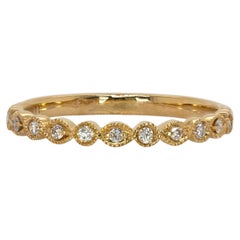 14K Yellow Gold Natural Diamond Band with MiIgrain Details