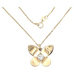 14K Yellow Gold Natural Diamond Butterfly Necklace