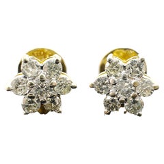 Boucles d'oreilles grappe de diamants naturels en or jaune 14 carats 0,58TCW