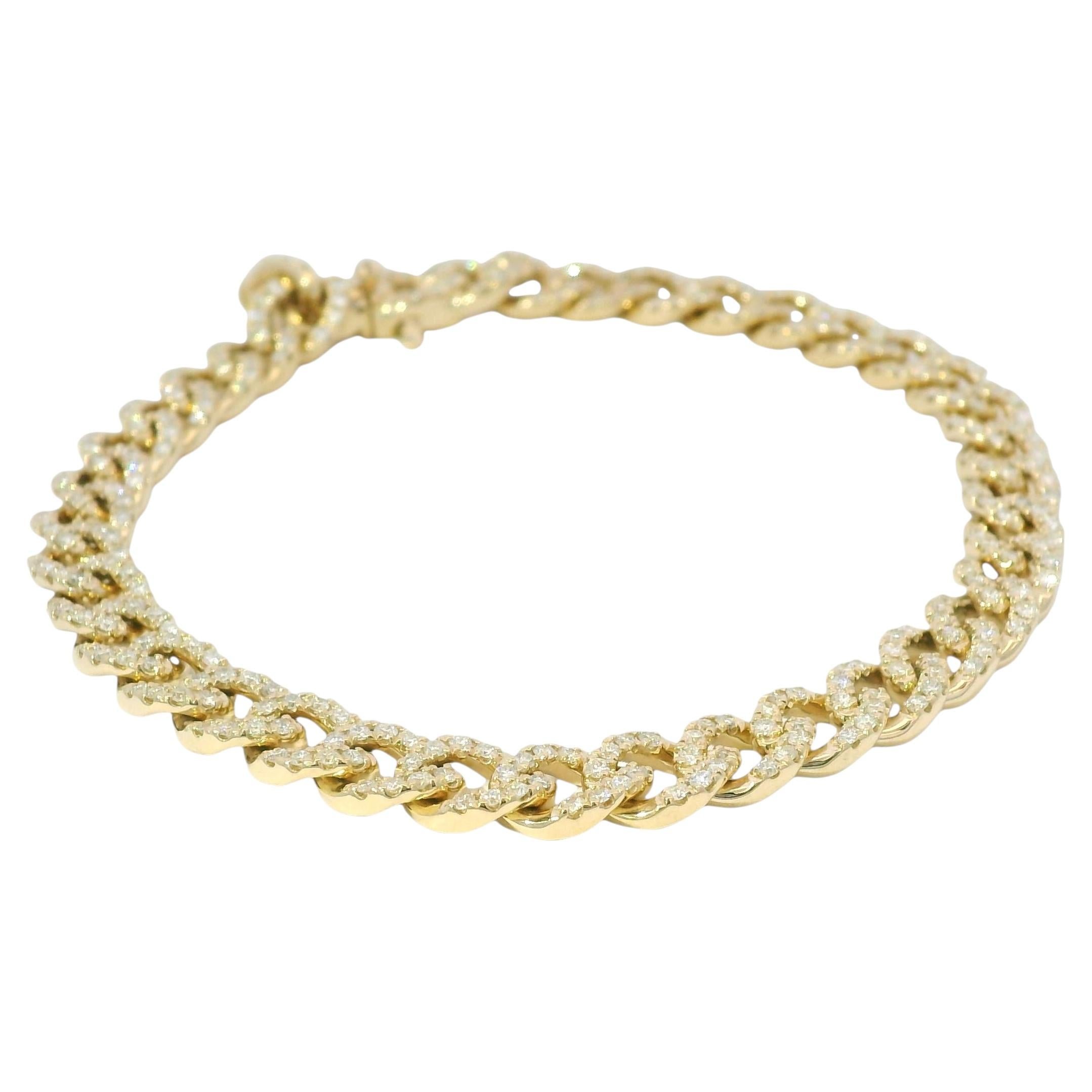 Bracciale a maglie a catena con diamanti naturali in oro giallo 14k in vendita