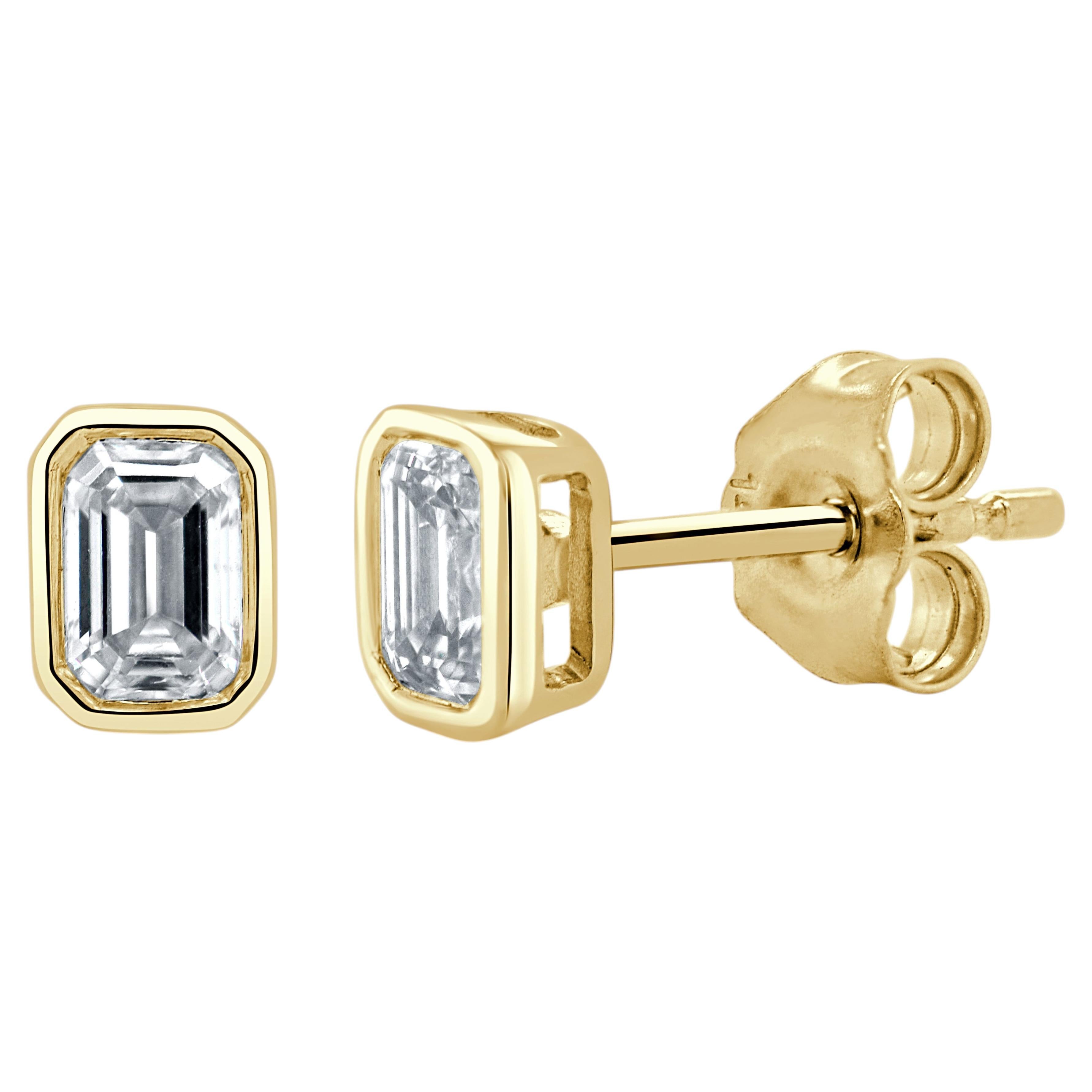 Pendientes de oro amarillo de 14 quilates con diamantes naturales talla esmeralda y bisel 0,47 cttw