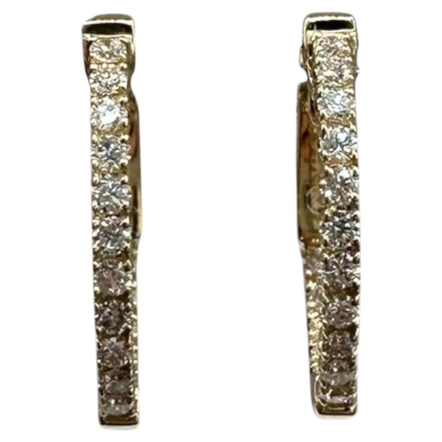 14K Yellow Gold Natural Diamond Hoop Earrings 0.50ct GH SI Inside Out