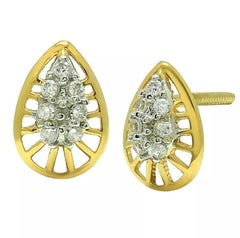 14K Yellow Gold Natural Diamond Leaf Shape Studs Earrings Tiny Cute Diamond
