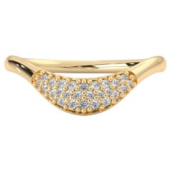 14k Yellow Gold Natural Diamond Lover Curved Stackable Ring, Pavé