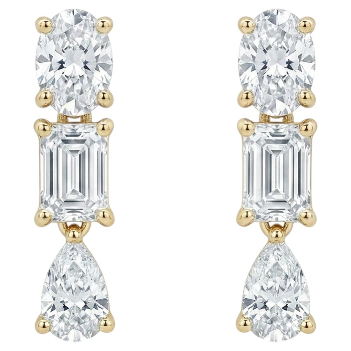 14K Yellow Gold Natural Diamond Mixed Shape Drop Earrings 0.80 carats