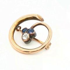 Imperial Russian 14k Yellow Gold Natural Diamond & No Heat Sapphire Brooch