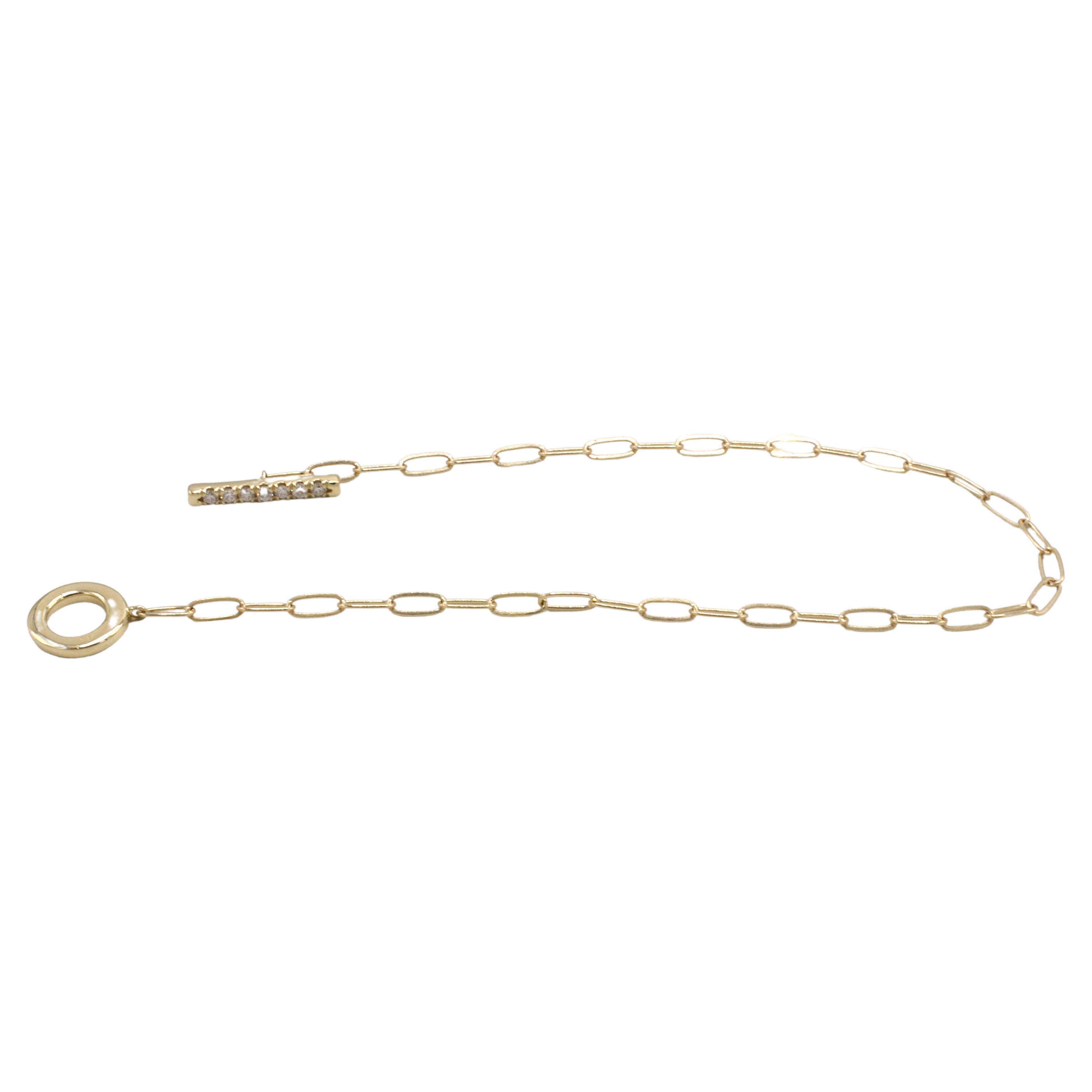 Modern 14K Yellow Gold Natural Diamond Paper Clip Chain Link Circle Toggle Bracelet  For Sale