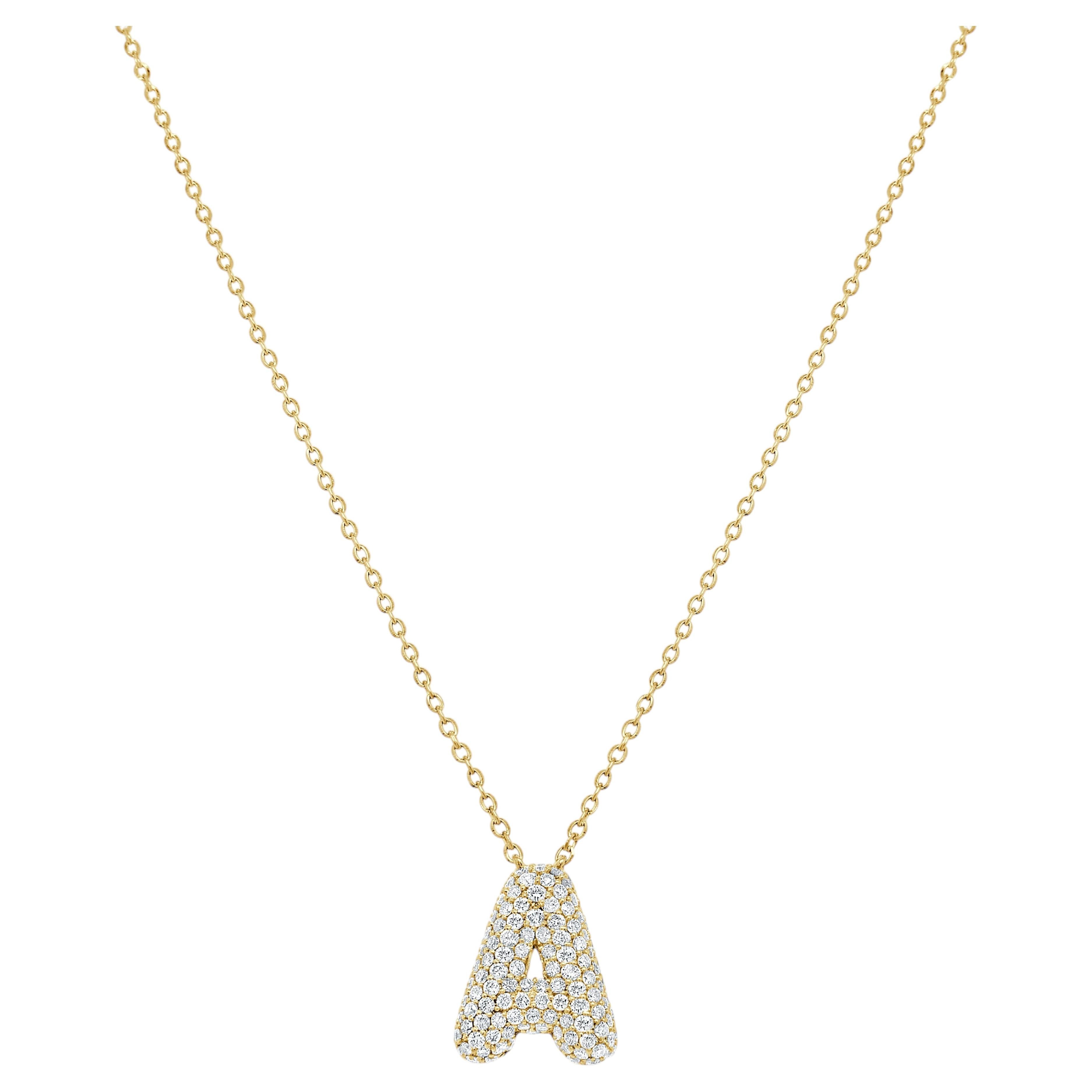 14K Yellow Gold Natural Diamond Pave Initial Necklace 0.50 carats -A