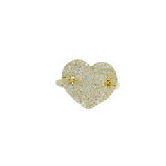 14K Yellow Gold Natural Diamond Pave Oversized Heart Ring En Stock